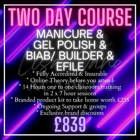 COMBO FAST TRACK MANICURE + GEL POLISH + BIAB + EFILE 2 DAY TRAINING