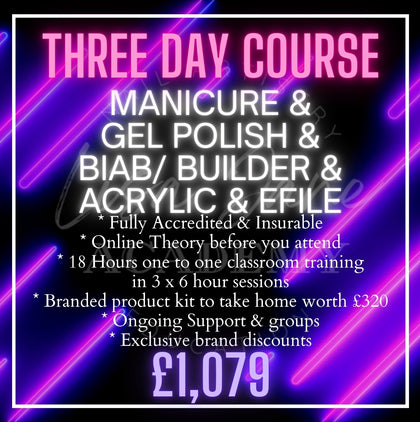 COMBO FAST TRACK BEGINNERS (Mani, Gel Polish, BIAB, Acrylic, Efile) 3 DAY TRAINING