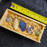 5 Raw Crystals in Wooden slide box